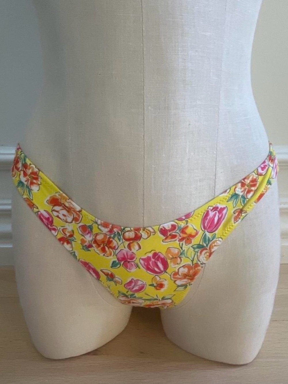 Heavy Manners Yellow Floral Bikini Bottoms with Pink and Orange Flowers